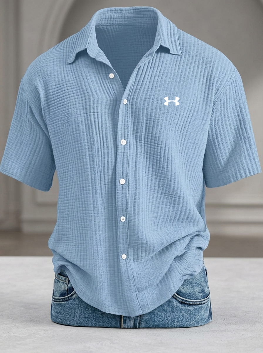 Men's Loose Textured Short Sleeve Shirts, Cool Touch Pure Cotton Casual Daily Tops