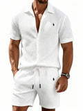 🔥 Men’s Waffle Textured Open Collar Shirt & Drawstring Shorts 2 Piece Set!
