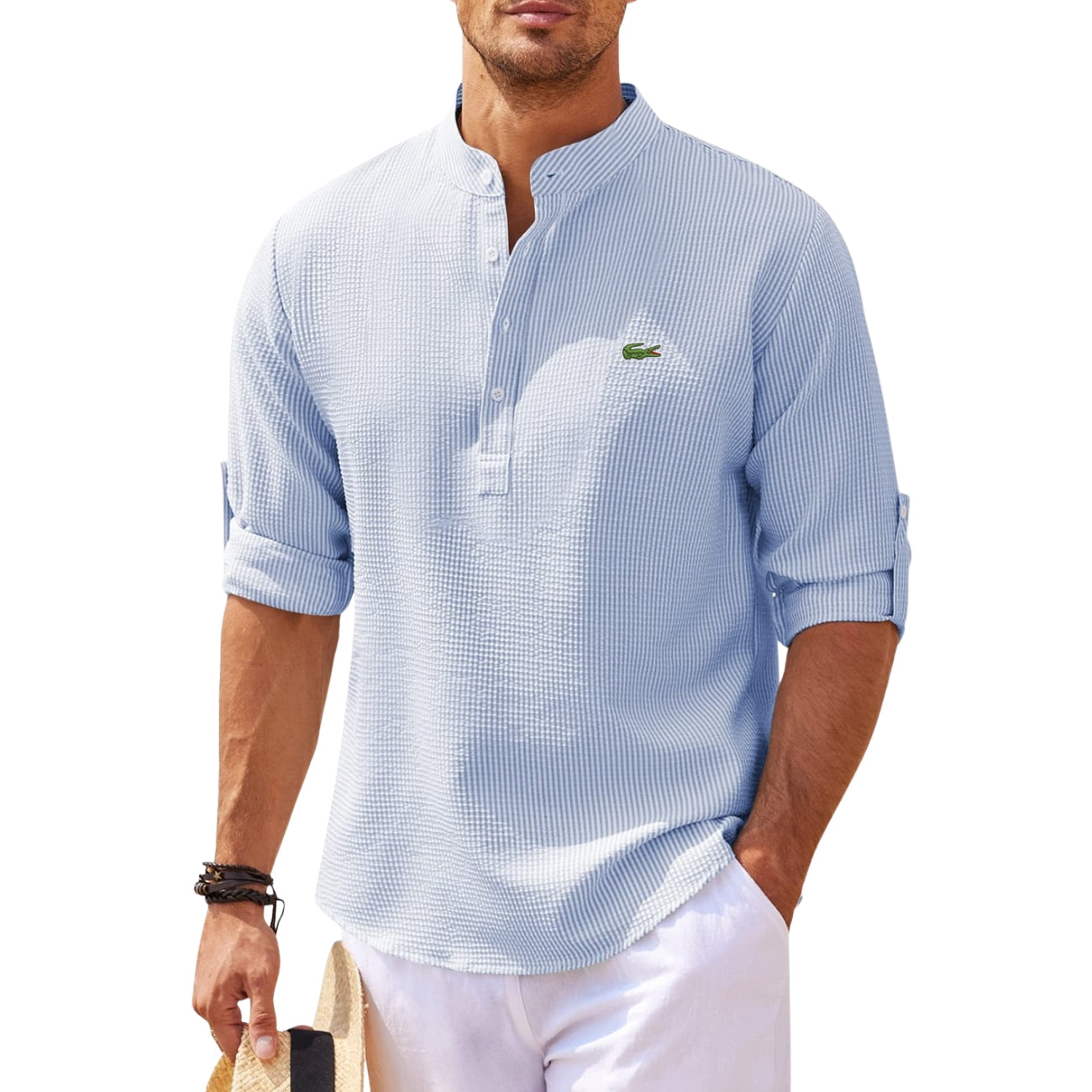 💥 Wrinkle-Free Multi-Color Textured Henleyt - CLEARANCE SALE