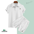 🔥 Men’s Textured Waffle Knit Croc Logo Polo & Drawstring Shorts 2 Piece Set!
