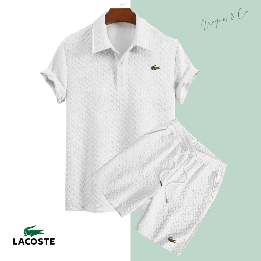 🔥 Men’s Textured Waffle Knit Croc Logo Polo & Drawstring Shorts 2 Piece Set!