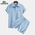 Men’s Textured Waffle Knit Croc Logo Polo & Drawstring Shorts 2 Piece Set!