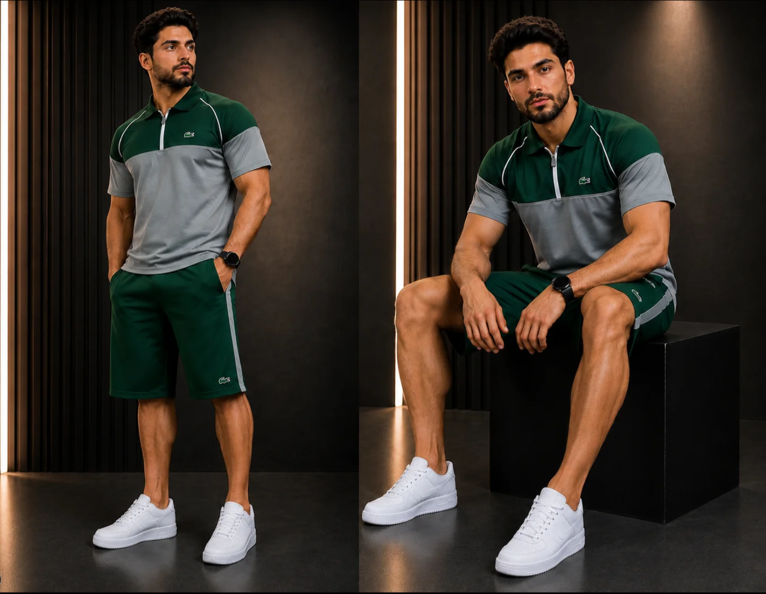 🔥 Lacoste Color Block Half Zip Polo Short Set