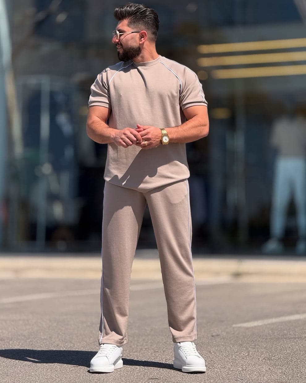 ⚡ Limited Minimalist Stripe Trim Soft Knit Matching Tracksuit
