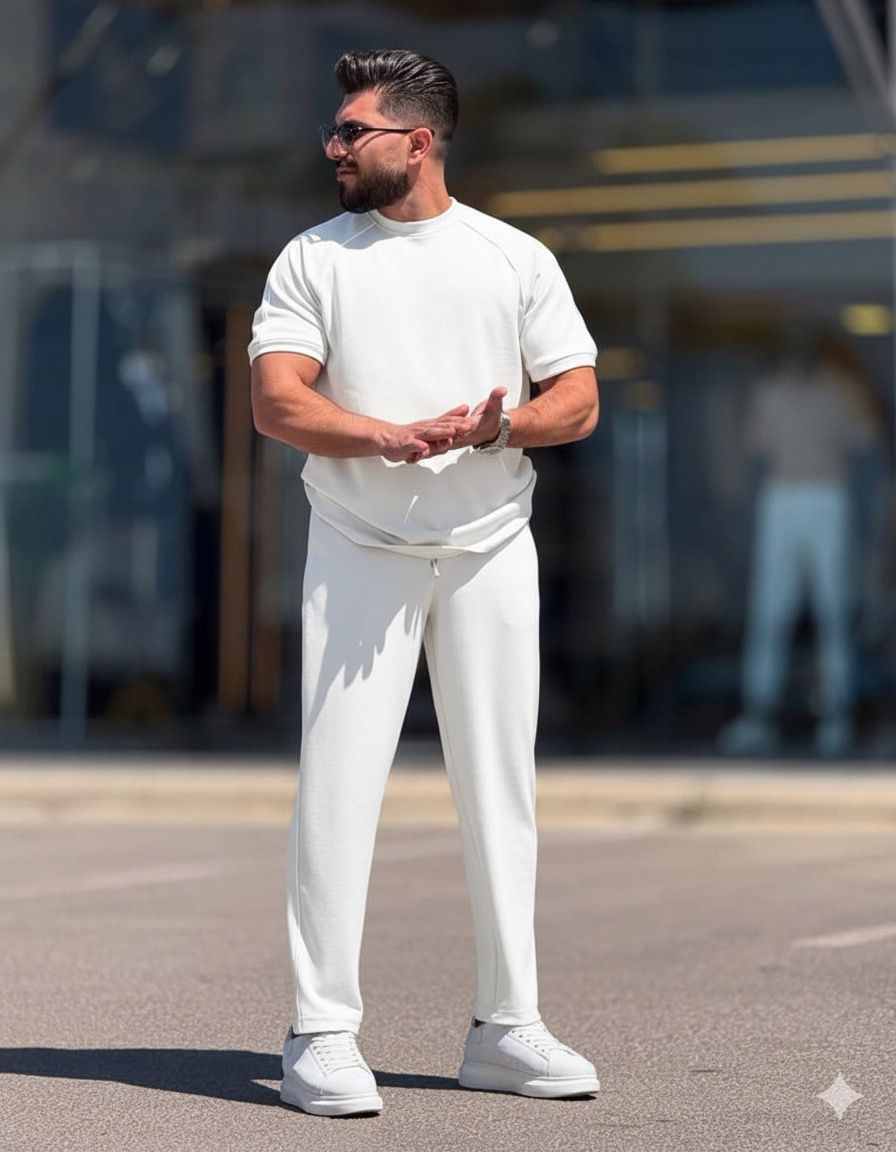 ⚡ Limited Minimalist Stripe Trim Soft Knit Matching Tracksuit