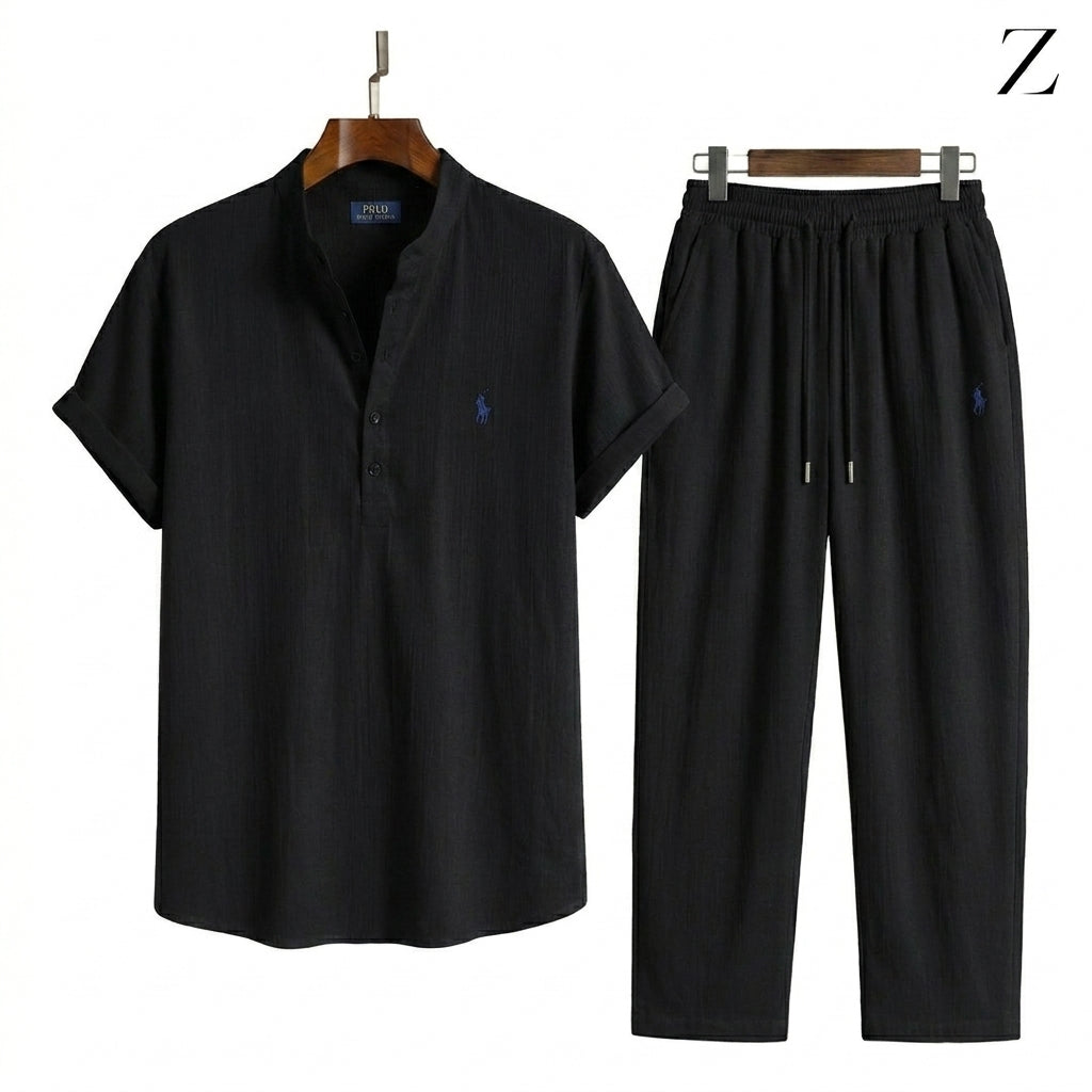 🔥 Pony Logo Stand Collar Shirt & Pants 2 Piece Set