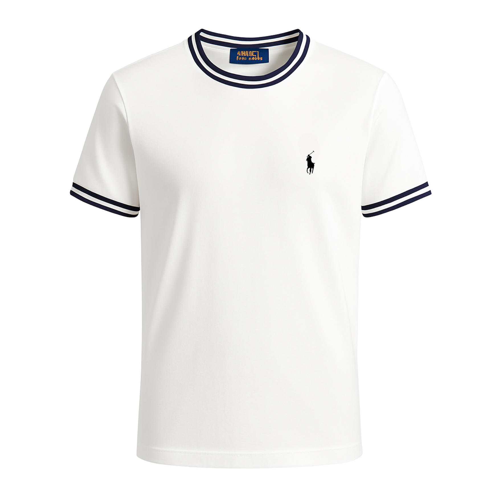 Men’s Contrast Striped Crew Neck Pony Embroidery Soft Cotton Short Sleeve T-Shirt