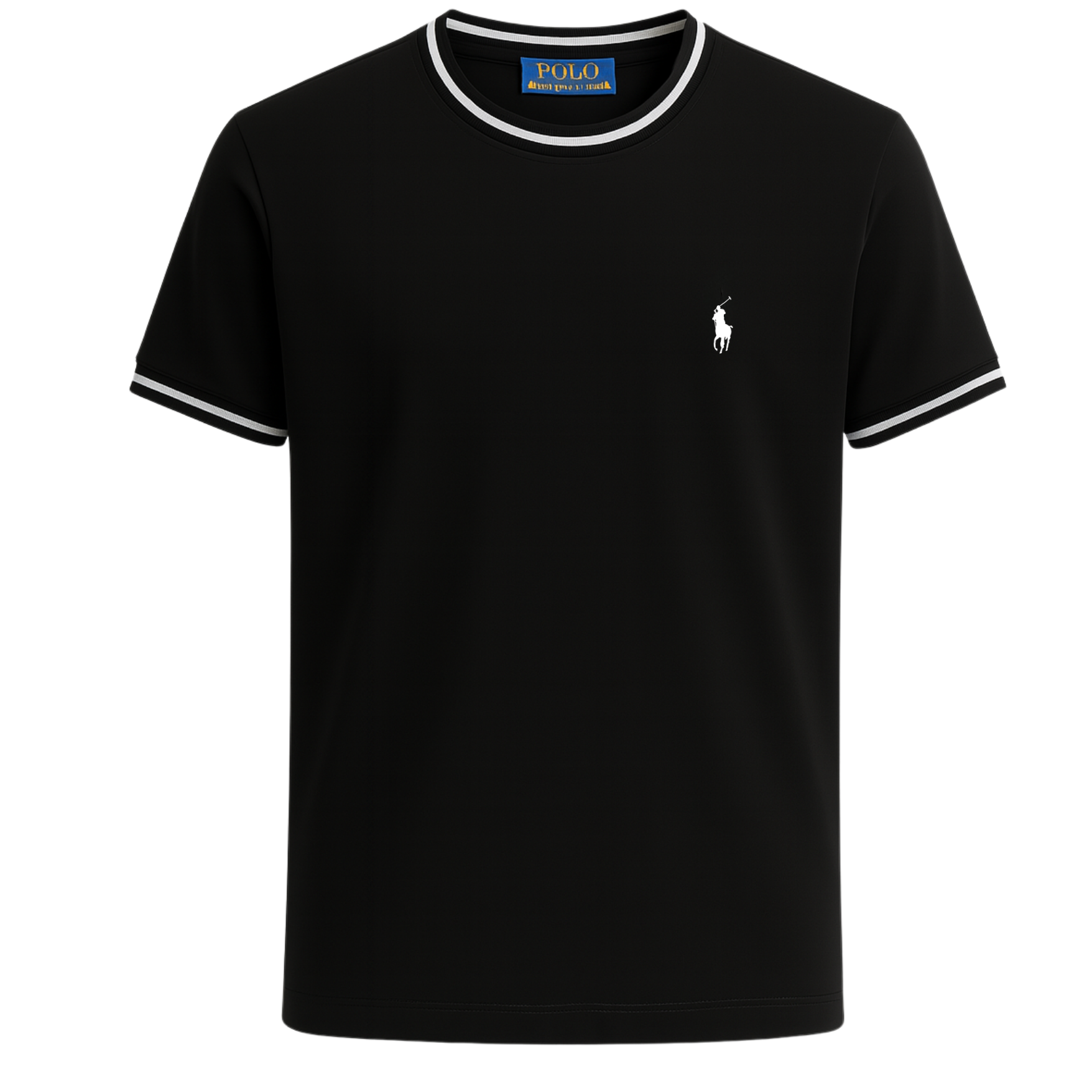 Men’s Contrast Striped Crew Neck Pony Embroidery Soft Cotton Short Sleeve T-Shirt