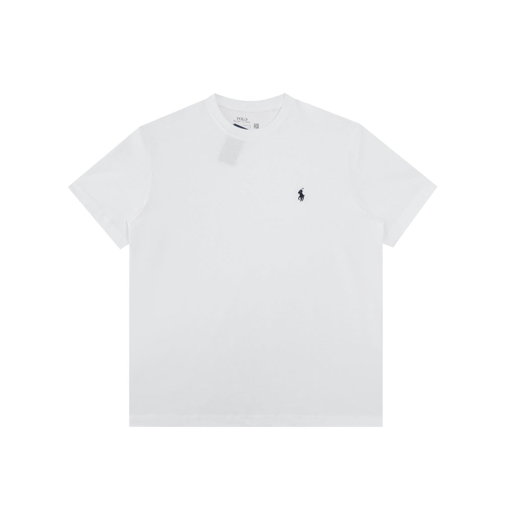 Men’s Contrast Striped Crew Neck Pony Embroidery Soft Cotton Short Sleeve T-Shirt